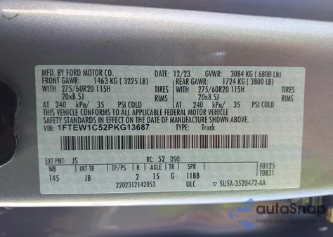 2023 Ford F-150 Xl from USA, damaged, VIN 1FTEW1C52PKG13687